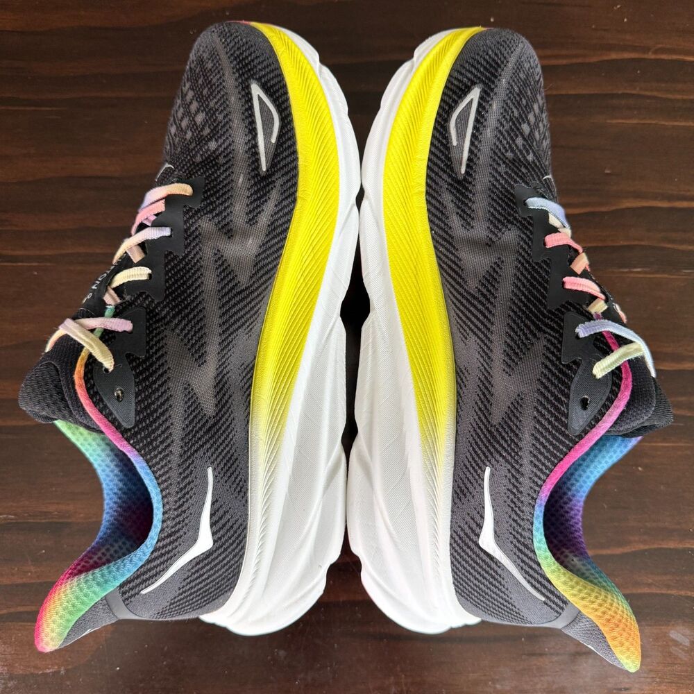 Hoka One One Clifton 9 Men's 11.5D Running Black Rainbow Sneakers 1127895 BAAB - Picture 6 of 12